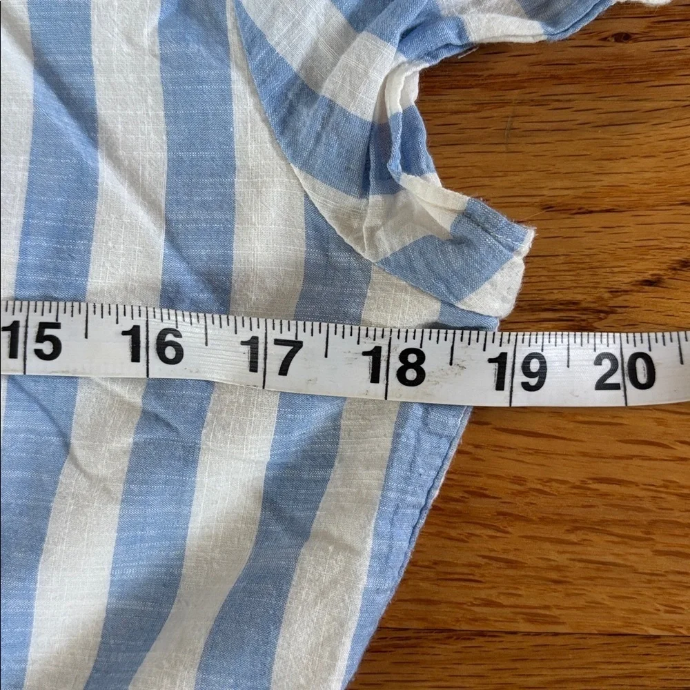 J. Crew Blue White Striped Ruffle Wrap Dress Size 6 Short Sleeve V Neck